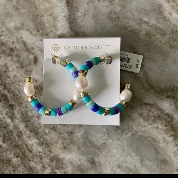 Kendra Scott Rachel Goldtone Blue Mix Hoops - Picture 1 of 3